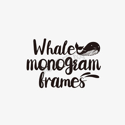 张嘴的鲸鱼免抠艺术字图片_svg手绘鲸鱼会标框架黑色英文字母线描插画