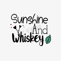 svg黑色卡通阳光和威士忌英文字母树叶插画