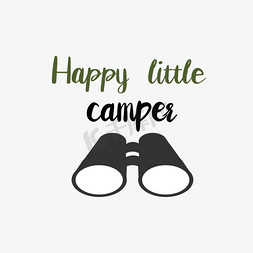 快乐的免抠艺术字图片_svg黑色卡通快乐的小露营者英文线描字母插画