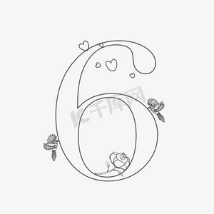 简约黑边七夕情人节数字6