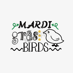 小鸟和小鸟免抠艺术字图片_svg黑色马尔迪狂欢节鸟类手绘线条小鸟短语