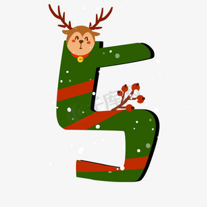 卡通可爱小麋鹿圣诞节数字5