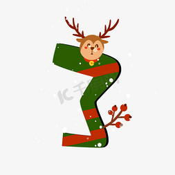 麋鹿绿色免抠艺术字图片_卡通可爱小麋鹿圣诞节数字3