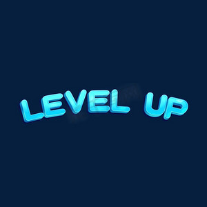 游戏升级levelup等级提升成就英文q版蓝色艺术字