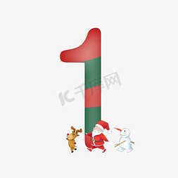 麋鹿绿色免抠艺术字图片_卡通可爱圣诞节数字1