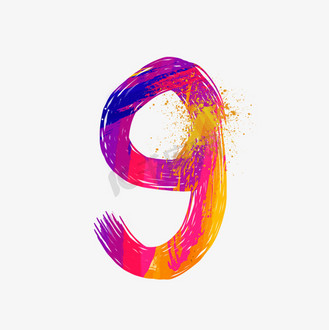 红色喷绘图片素材_油漆涂鸦彩色数字9