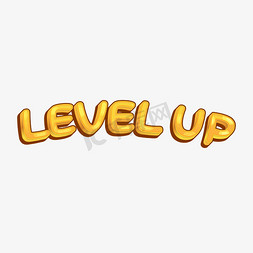 游戏升级等级提升Q版levelup可爱黄色萌艺术字