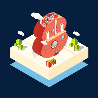 2.5d矢量卡通阿拉伯数字立体2.5d创意数字8