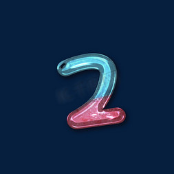 梦幻2免抠艺术字图片_创意细腻梦幻渐变容器字质感倒计时蓝粉色艺术字数字2