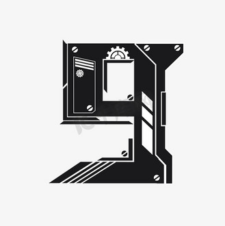 机械数字9创意艺术字设计