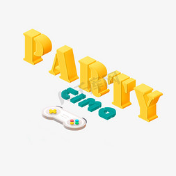 party动免抠艺术字图片_party time立体风格插画风海报类元素PNG素材