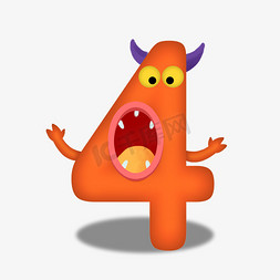 小怪物动图免抠艺术字图片_卡通橙色妖怪儿童节数字4