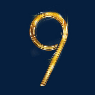 金色浮雕金属数字图片素材_发光金属数字9