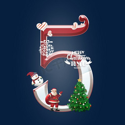 雪人圣诞雪人免抠艺术字图片_卡通红色圣诞节倒计时数字5