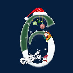 雪人圣诞雪人免抠艺术字图片_绿色圣诞节倒计时数字6