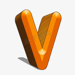 橘红色袋鼠免抠艺术字图片_卡通立体浮雕字母V