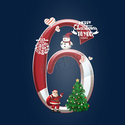 圣诞节圣诞老人免抠艺术字图片_卡通红色圣诞节倒计时数字6
