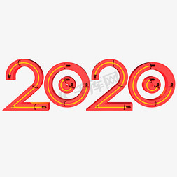 2020创意灯管字鼠年节日2020年新年快乐霓虹灯