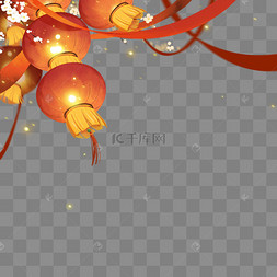 春节新年灯笼红绸边角装饰吊饰挂