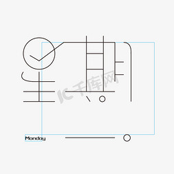 托盘天秤线图免抠艺术字图片_星期一字体创意设计矢量图