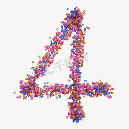 粒子边框免抠艺术字图片_数字4立体粒子效果