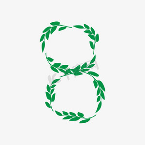 创意绿色植物叶子数字8设计
