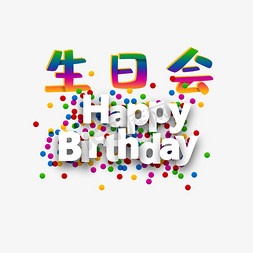 正面阴影免抠艺术字图片_生日会happybirthdayPNG