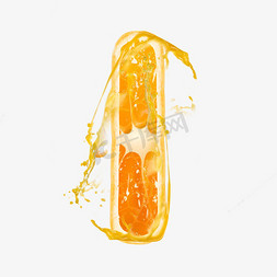 橙汁水花水花免抠艺术字图片_橙子橙汁橙色PSD字母I