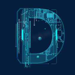 科技线条科技免抠艺术字图片_蓝色科技线条PSD字母D