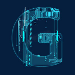 蓝色科技线条字母免抠艺术字图片_蓝色科技线条PSD字母G
