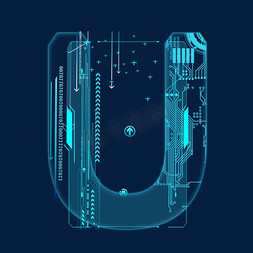 科技线条免抠艺术字图片_蓝色科技线条PSD字母U