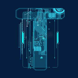 字母心电图免抠艺术字图片_蓝色科技线条PSD字母T