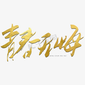青春无悔金色书法艺术字