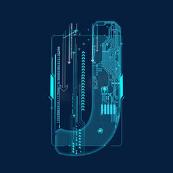 科技线条字母免抠艺术字图片_蓝色科技线条PSD字母J