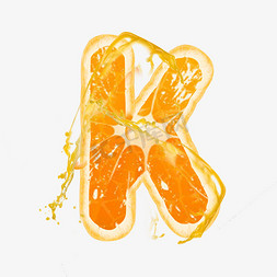 橙汁水花水花免抠艺术字图片_橙子橙汁橙色PSD字母K