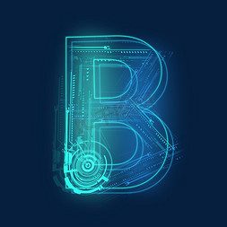 字母科技免抠艺术字图片_科技线条蓝色绿色字母B