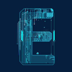 蓝色科技字母免抠艺术字图片_蓝色科技线条PSD字母E