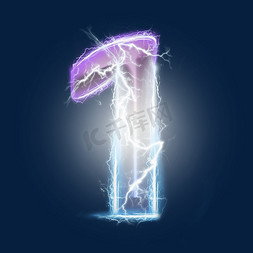 闪电分隔免抠艺术字图片_炫酷紫色蓝色闪电数字1