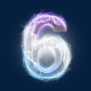 炫酷紫色蓝色闪电数字6