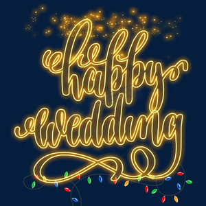 happy wedding黄色灯光字