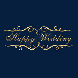 新婚结婚英文happy wedding唯美大气花纹字体设计