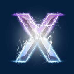 电光闪电免抠艺术字图片_炫酷紫色蓝色闪电字母X