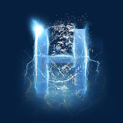 水花喷泉免抠艺术字图片_蓝色水晶电水字母H