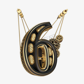 数字6立体字图片素材_c4d黑金风酷炫风倒计时数字6