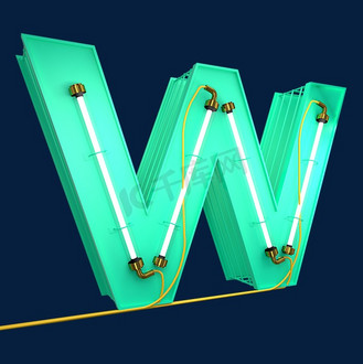 英文字母大写w数字字母字母素材3d立体灯管字
