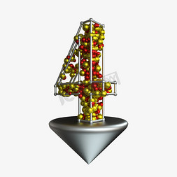悬浮的立方体免抠艺术字图片_创意金属球填充立体数字4