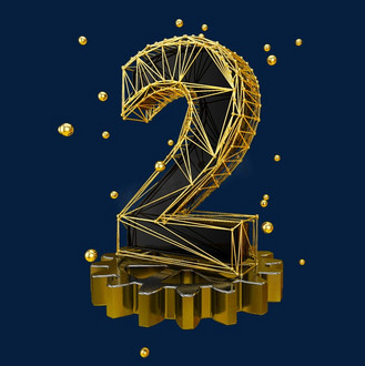 黑金钢铁框架立体炫酷c4d倒计时数字2