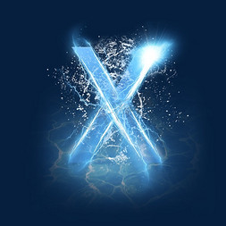 喷壶水花免抠艺术字图片_蓝色水晶电水字母X