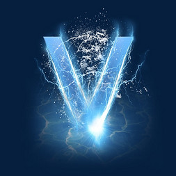 水晶光标免抠艺术字图片_蓝色水晶电水字母V