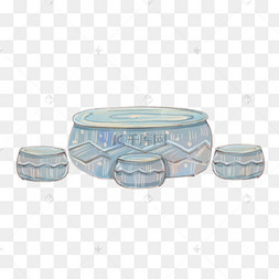 古代石桌水墨风竹子石桌石凳石桌c4d凳子模型唯美古风手绘石桌石凳